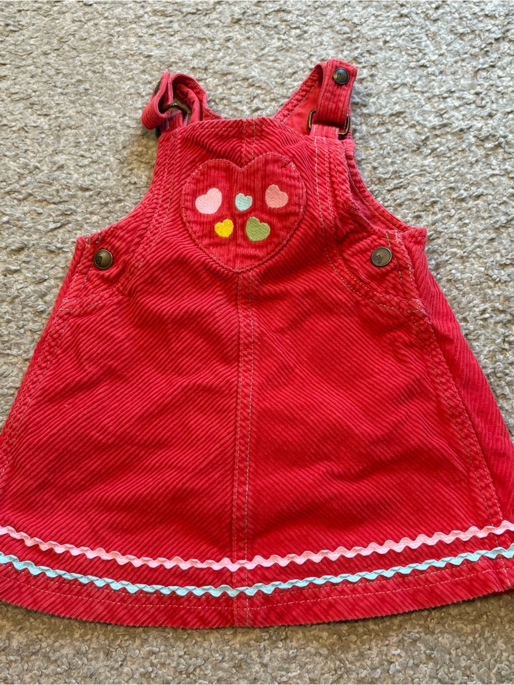 Gymboree 12-18 Month Tiny Hearts Corduroy Jumper Dress Red Overall Vintage Y2K